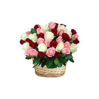 Pink, White and Red Roses Basket