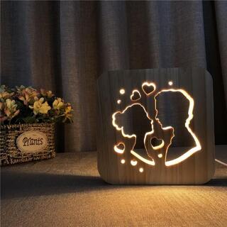 3D Wooden LED Night Light Lamp -  Couple
