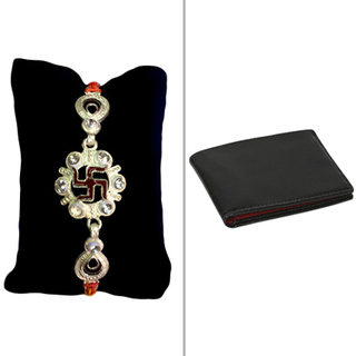Swastik Rakhi with Black Leather Wallet