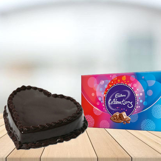 Heart Shape Chocolate Cake with Cadbury Celebration Combo