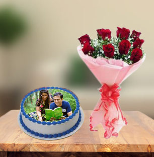 Photo Cake & Red Roses