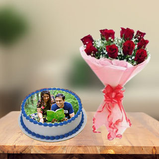 Photo Cake & Red Roses