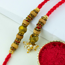 Golden Beads Lumba Rakhi Set