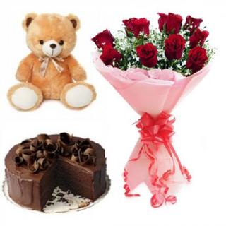 Valentine Cake,Teddy, Red Roses