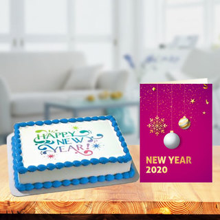 New Year Photo Cake with New Year Greeting Card
