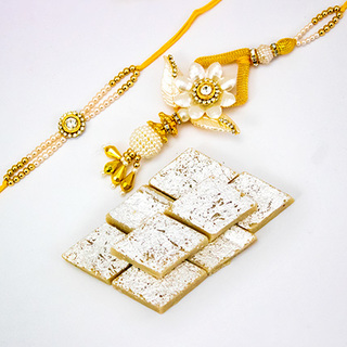 Pearl Lumba Rakhi with Kaju Barfi