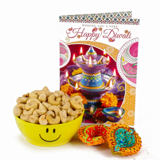 Cashew Smiley Bowl with Diwali Card and Diyas