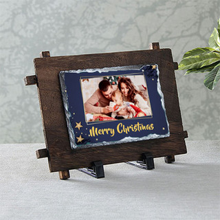 Christmas Stone with Wooden Stand