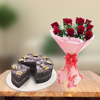 Choco Walnut Cake & Red Roses