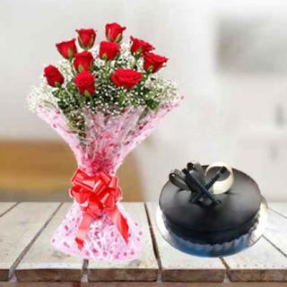 Chocolate Truffle Cake & Red Roses