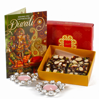 Sugarfree Sweets with Metal Diya and Greeting Card