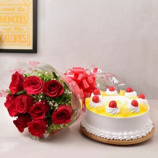 Sweet 10 Red Roses and Cake Combo