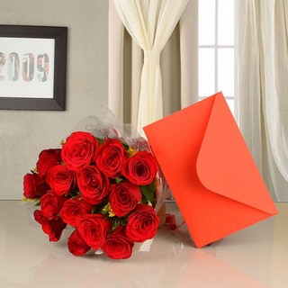 Red Roses With Greeting Card