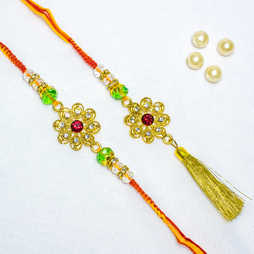 Green Paisley with Pearl Rakhi Loomba Set