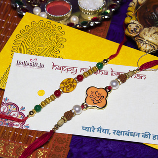 Kesari Ganesha & Swastika Rakhi Set