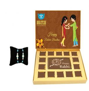 Rakhi chocolate box with Blue Stone Rakhi
