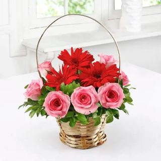 Beautiful Basket of Red Gerberas & Pink Roses