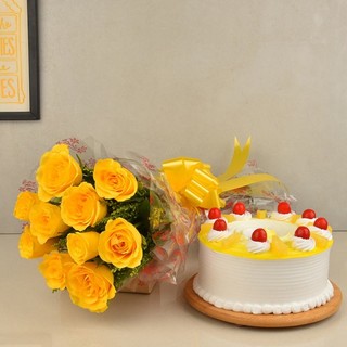 Sweet Yellow Roses and Cake Combo