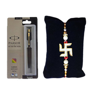 Swastik Rakhi with Parker Ball Pen
