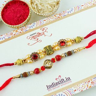 Rudraksh OM Pearl Rakhi Set
