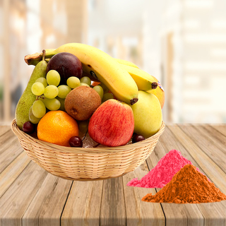 Fresh Fruits Basket With Free Gulal