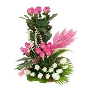 Pink & White Roses Basket