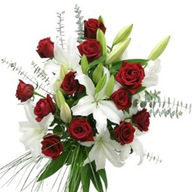 Valentine Red Roses & White Lilies