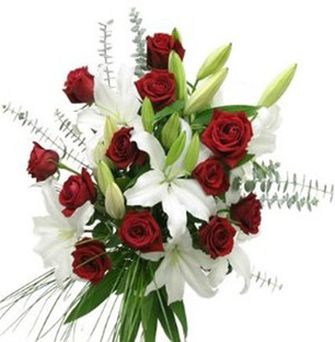 Valentine Red Roses & White Lilies
