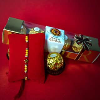 Red Yellow Rakhi with Ferrero Rocher