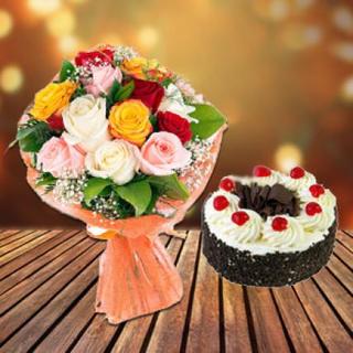 Mixed Roses & Black Forest Cake