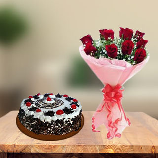 Black Forest Gateau Cake & Red Roses