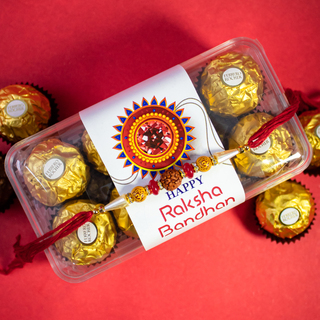 Rudraksha Rakhi and 16 pc Ferrero Rocher