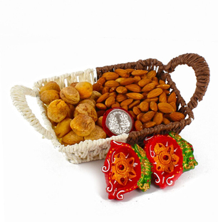 Dry Fruit Tray with Diyas and Coin