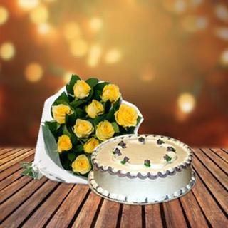 Vanilla Cake & Yellow Roses