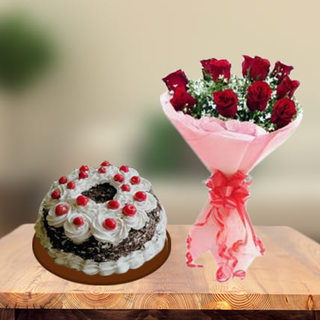 Special Black Forest Cake & Red Roses