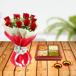 Diwali Flower and Dry Fruits Combo