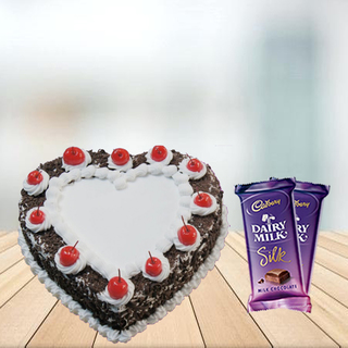 Heart Shape Black Forest Cake with Cadbury Silk Combo