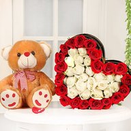 Box full of roses with teddy combo