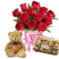 Valentine Chocolates, Teddy & Roses