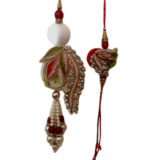 Green Paisley with Pearl Rakhi Loomba Set
