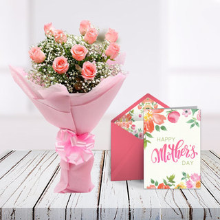 Mothers Day Pink Roses and Card