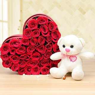 Valentine Sparkly Roses with teddy combo