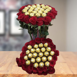 Valentine Roses and Rocher Bouquet