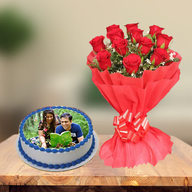 Photo Cake & Red Roses