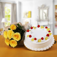 Premium Pineapple Cake From 5 Star With Sunshine Yellow Roses