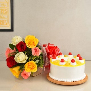 Sweet Mix Roses and Cake Combo