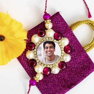 Floral Beads Photo Rakhi