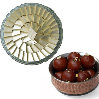 Kaju Burfi with Gulab Jamun