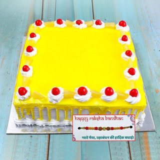 Fresh Square Pineapple Cake with Rakhi