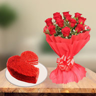 Red Velvet Heart Cake & Red Roses